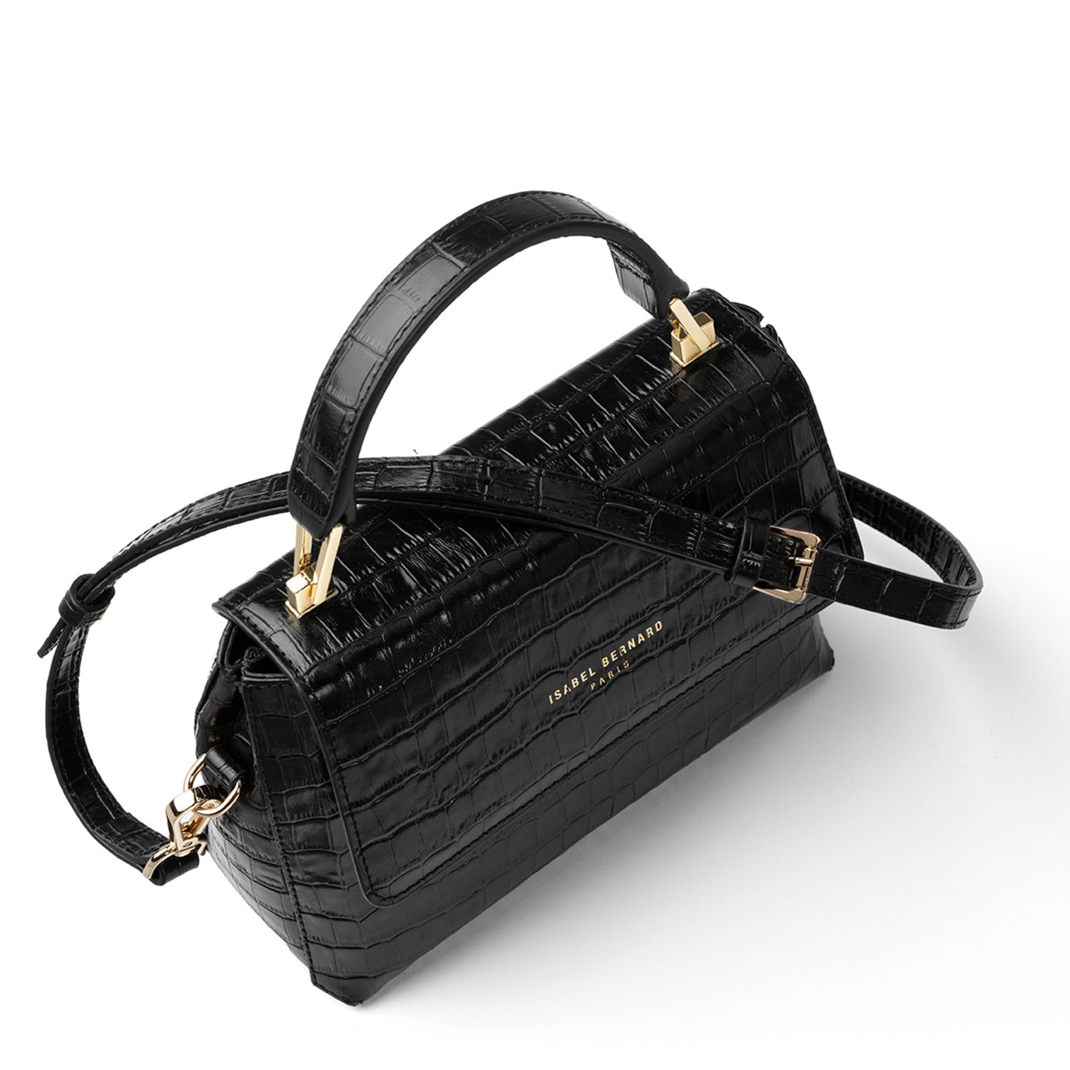 Isabel Bernard Femme Forte Heline croco Black Leather Handbag made of Calfskin IB21037