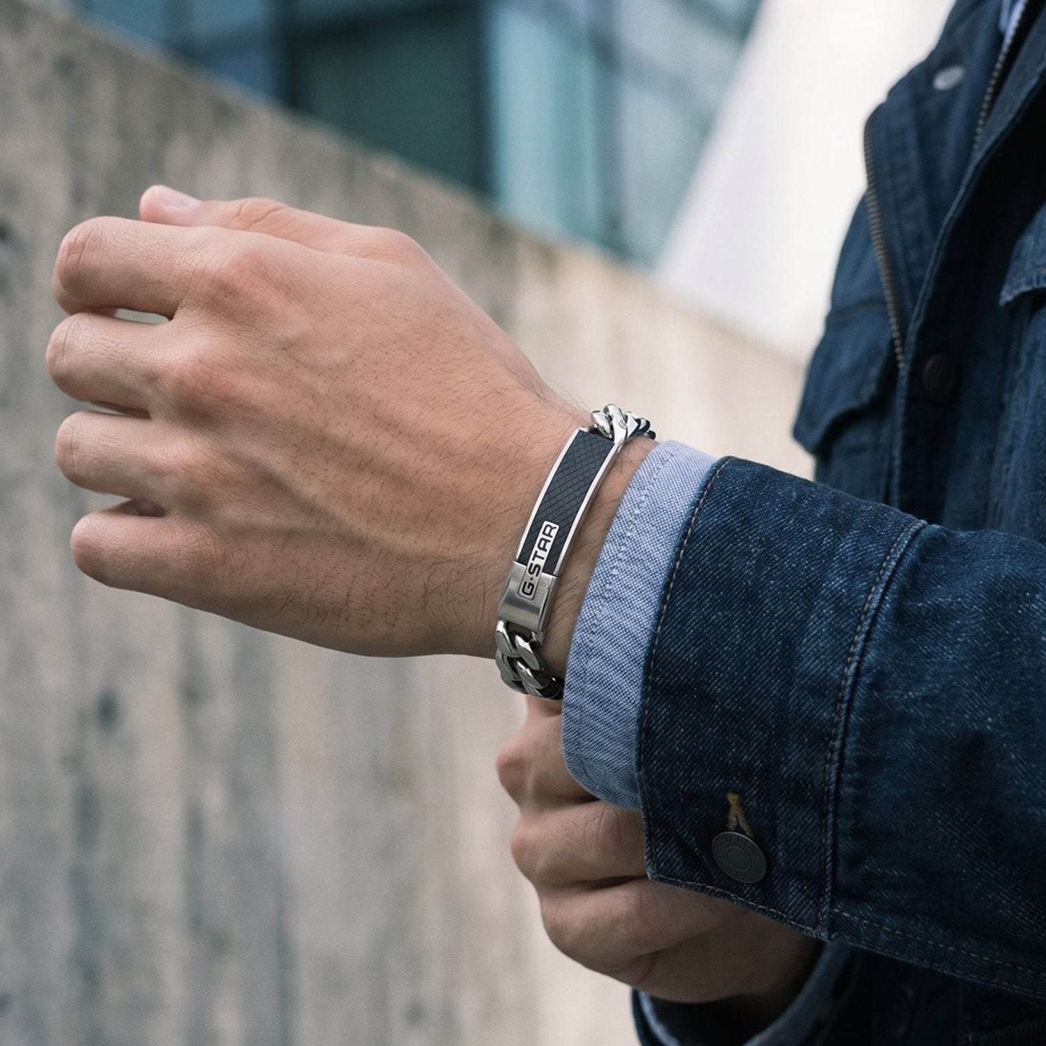 G-STAR Mtrx Silver and Black Steel Bracelet GSJ.105.02