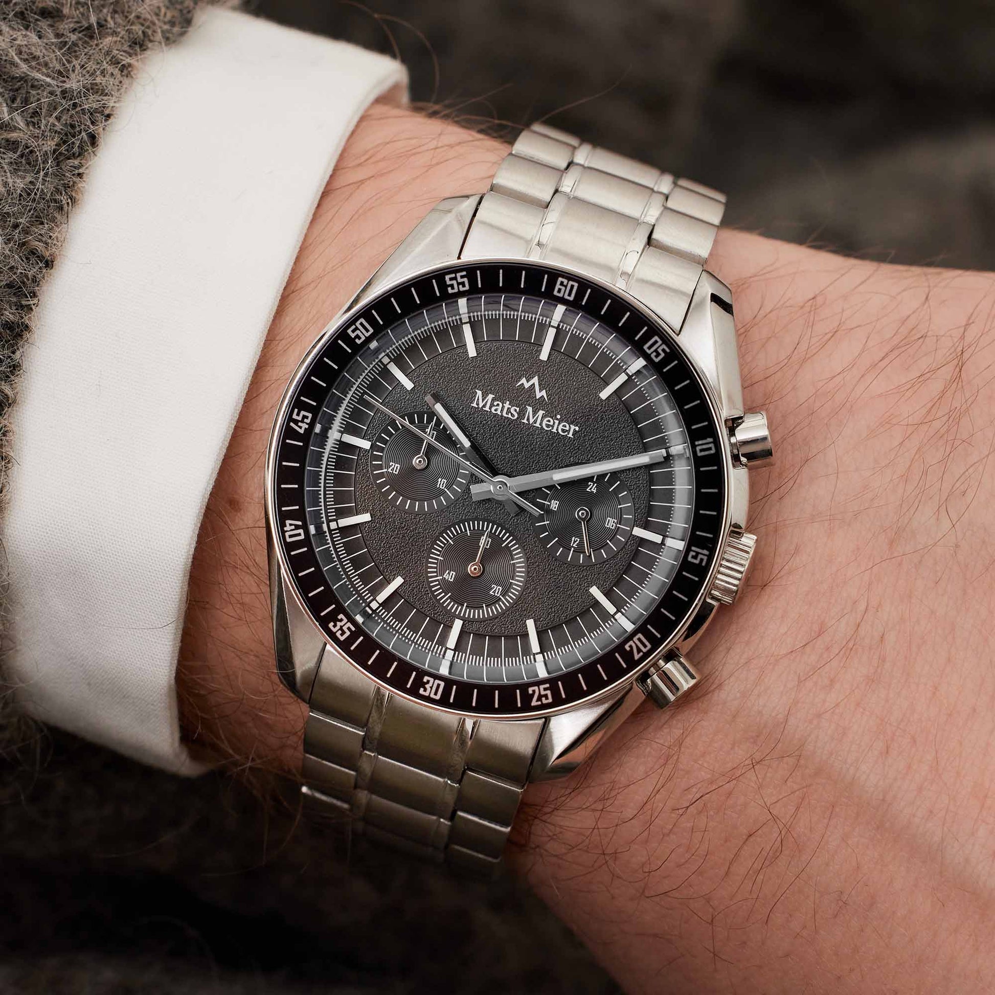 Mats Meier Arosa Racing Chronograph Men'sWatch Silver-coloured and Black MM50012