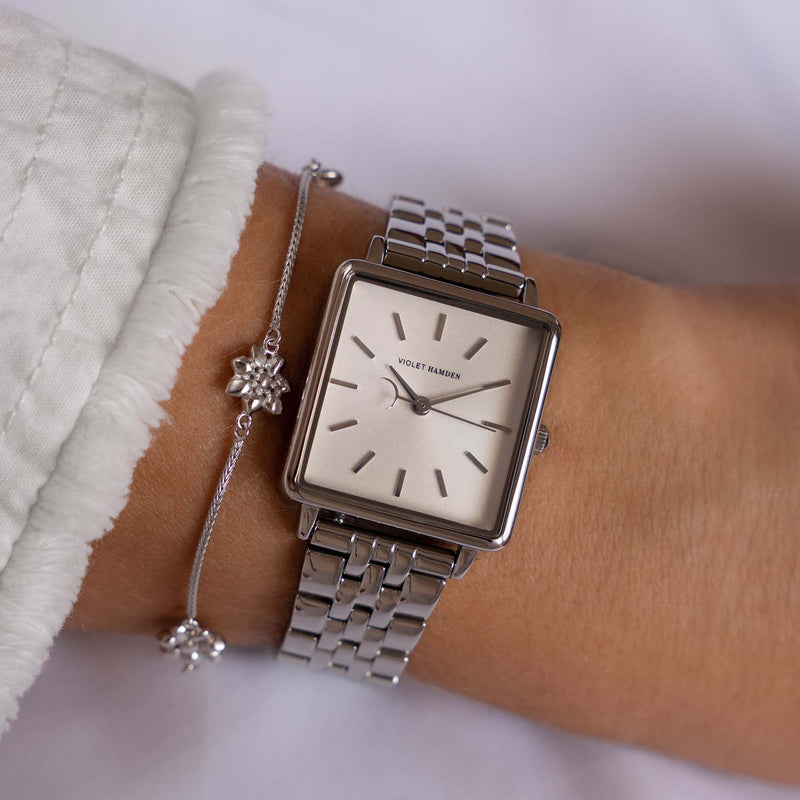 Violet Hamden Dawn Base Montre Carrée Femme Argentée et Blanche VH09033-zoom-