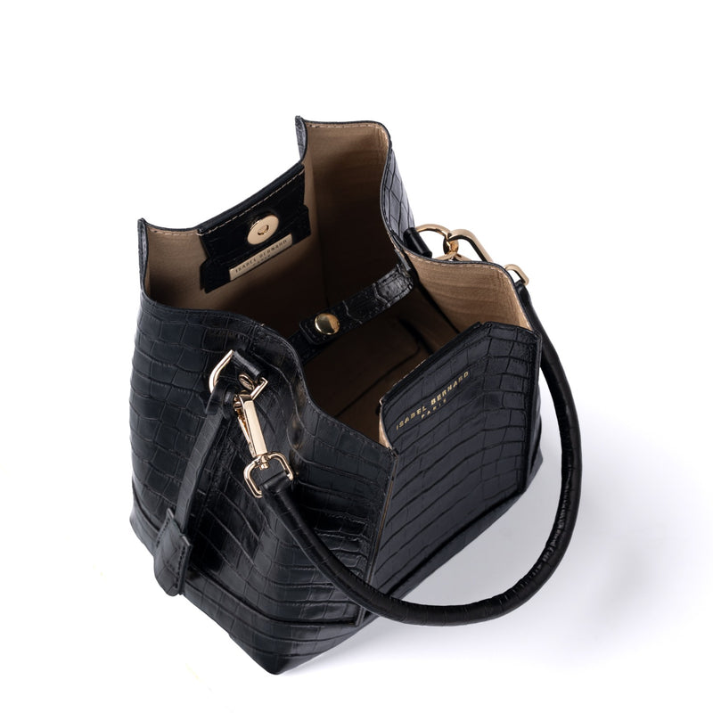 Isabel Bernard Femme Forte Sac à main Minette en cuir de veau noir croco IB21114-201-zoom-