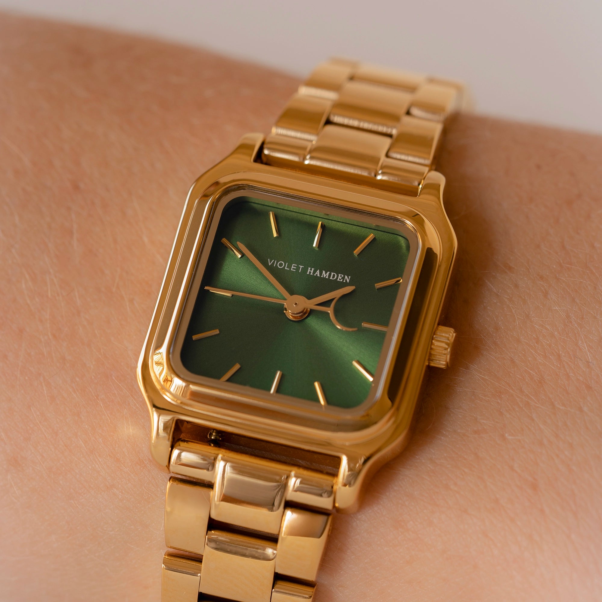 Violet Hamden Dawn Base Square Women's Watch Gold Coloured and Green VH09041