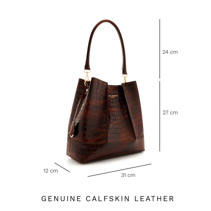 Isabel Bernard Femme Forte Sac à main Macie en cuir de veau marron croco IB25074-230-zoom-