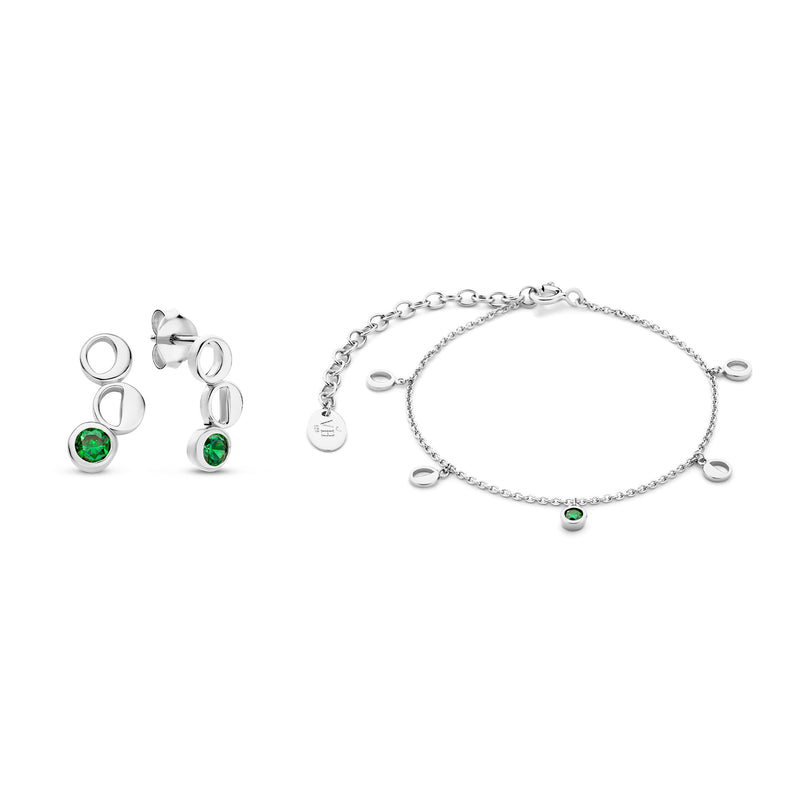 Violet Hamden Violet's Gift Coffret Bracelet et Clous d’Oreilles en Argent 925 Sterling avec Pierres de Zircon Vertes VH90061-zoom-