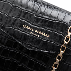Isabel Bernard Honoré Lina Croco Black Clutch With Detachable Shoulder Chain IB21135-201