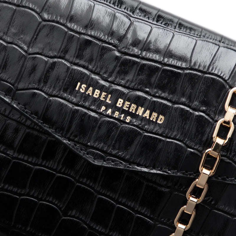 Isabel Bernard Honoré Lina Pochette Croco Noire Avec Chaîne D’Épaule Amovible IB21135-201-zoom-