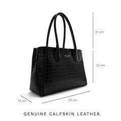 Isabel Bernard Honoré Cloe Midi Croco Zwarte Kalfsleren Handtas IB25082-201