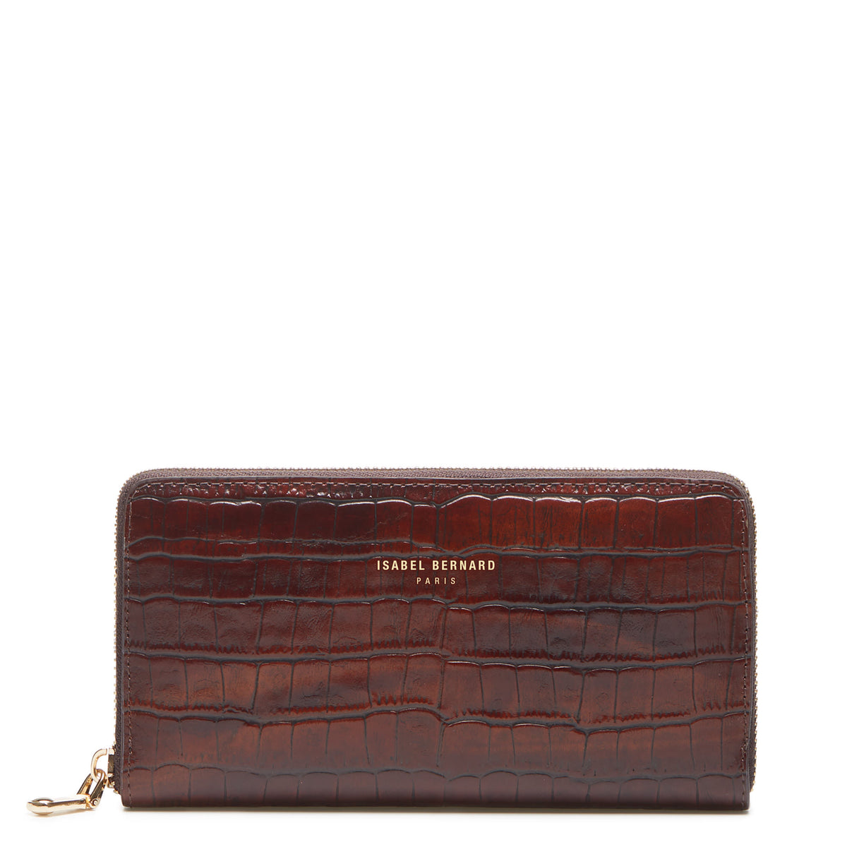 Isabel Bernard Honoré Léa Croco Brown Zip Wallet IB23006