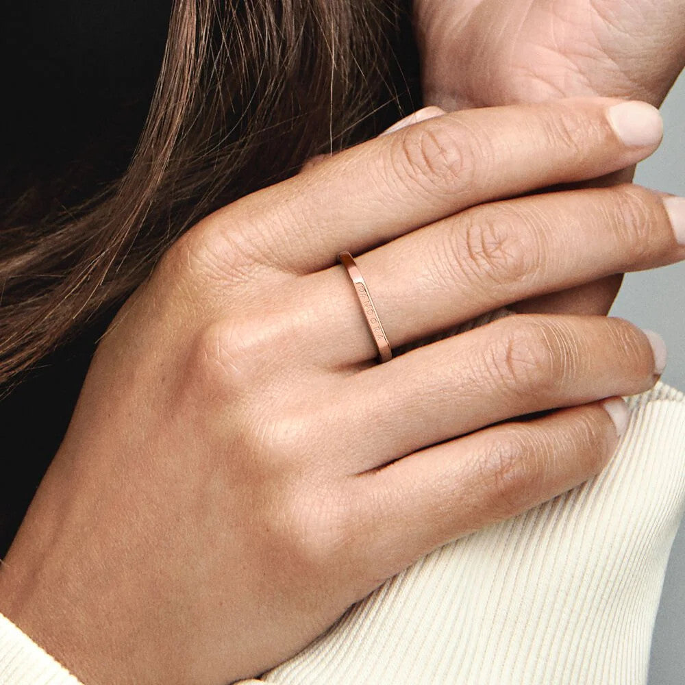 Pandora Signature 925 Sterling Silver Rosegold coloured Logo Thin Bar Ring 189048C00-50 (size: 50)