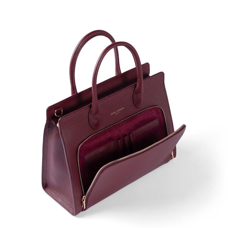 Isabel Bernard Honoré Nadine rouge bordeaux sac à main en cuir de veau avec compartiment pour ordinateur portable 13 pouces IB25110-052-13-zoom-