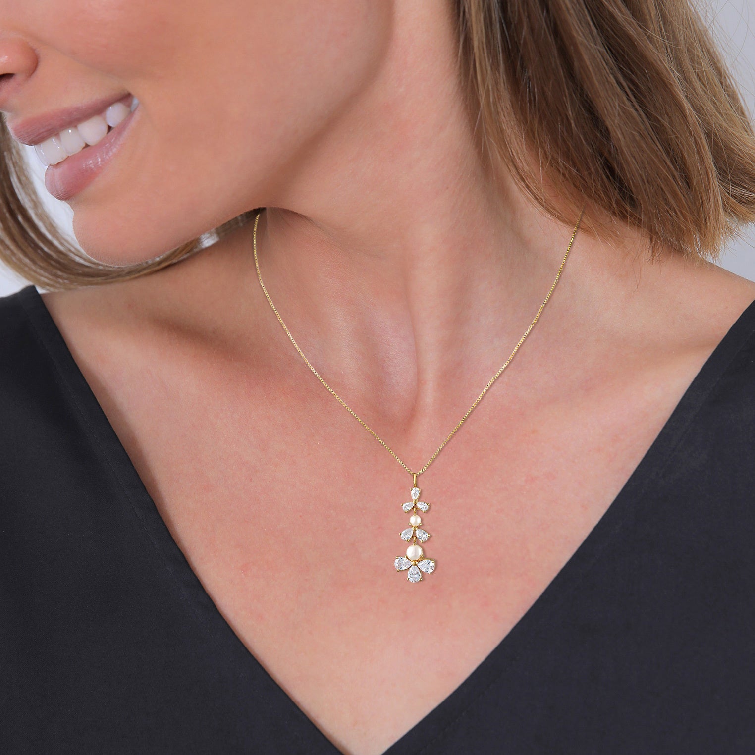 Elli 925 Sterling Silver Pearl Necklace Gold plated with Zirconia 2004-BF-0007961-001