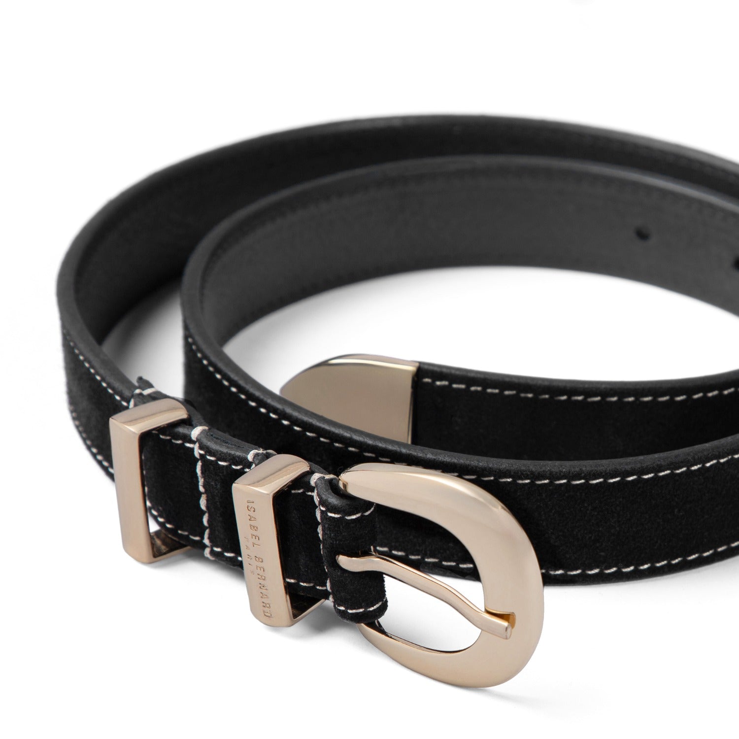 Isabel Bernard Rêveur Mathilde Suede Black belt with gold-coloured buckle IB60020-101-80