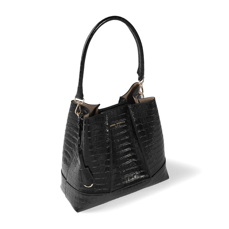 Isabel Bernard Femme Forte Sac à main Macie Croco en cuir de veau noir IB25074-201-zoom-