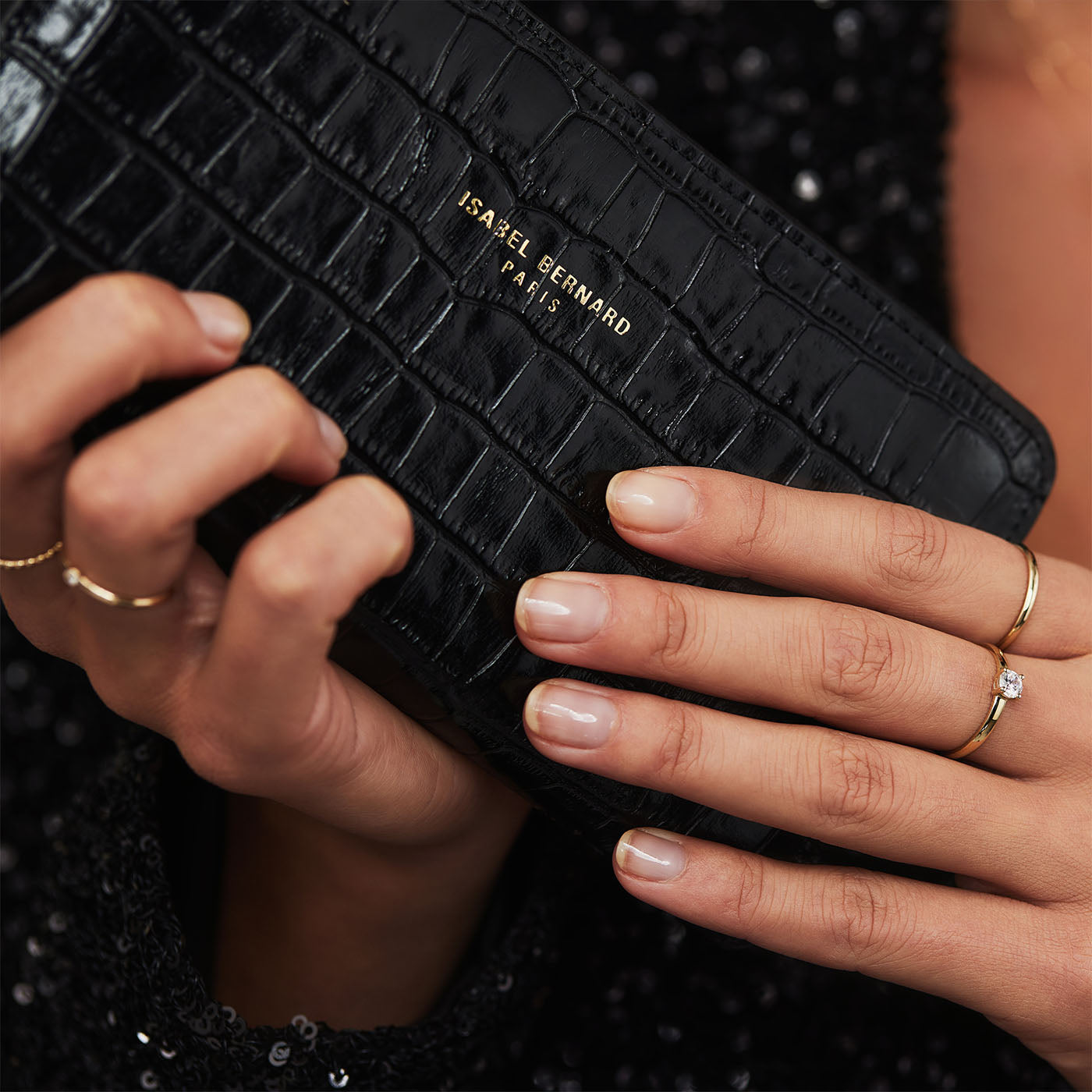 Isabel Bernard Honoré Léa Black Croco Zip Wallet IB23007