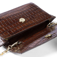 Isabel Bernard Honoré Lina Croco Brown Clutch With Detachable Shoulder Chain IB21135-230