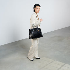 Isabel Bernard Honoré Nadine croco black calfskin leather handbag with 13 inch laptop compartment IB25110-201-13