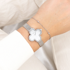 OOZOO Timepieces Silver and White Clover Women's Watch C11525