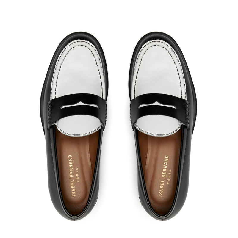 Isabel Bernard Mocassins Vendôme Blandine en cuir de veau noir et blanc IB51015-10176-37-zoom-