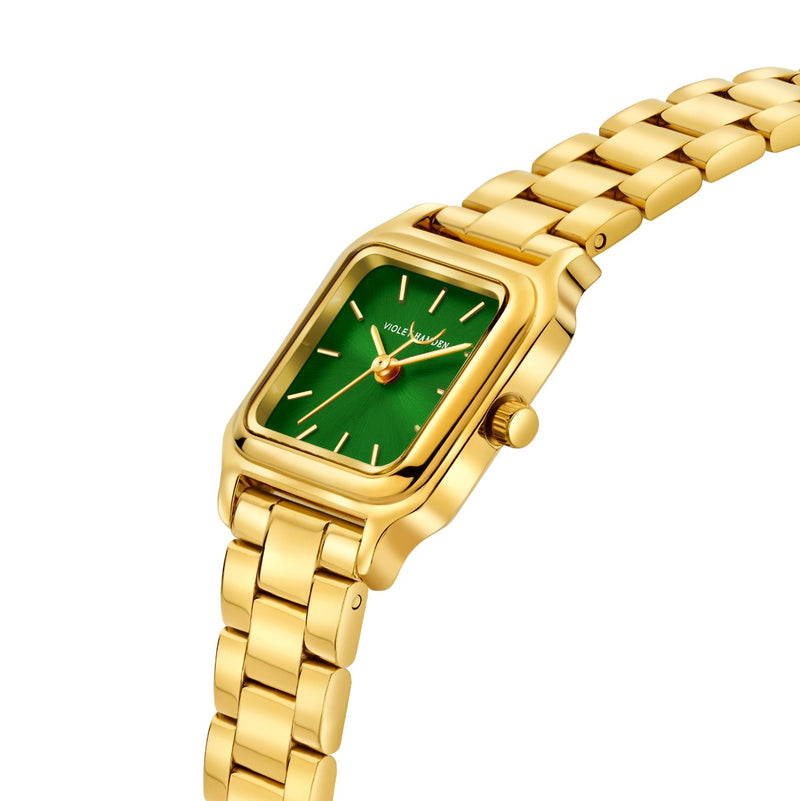 Violet Hamden Dawn Base Montre Carrée Femme Dorée et Verte VH09041-zoom-