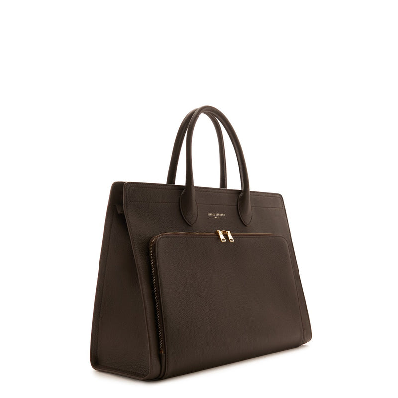 Isabel Bernard Sac à main Nadine en cuir de veau marron avec compartiment pour ordinateur portable IB25087-zoom-