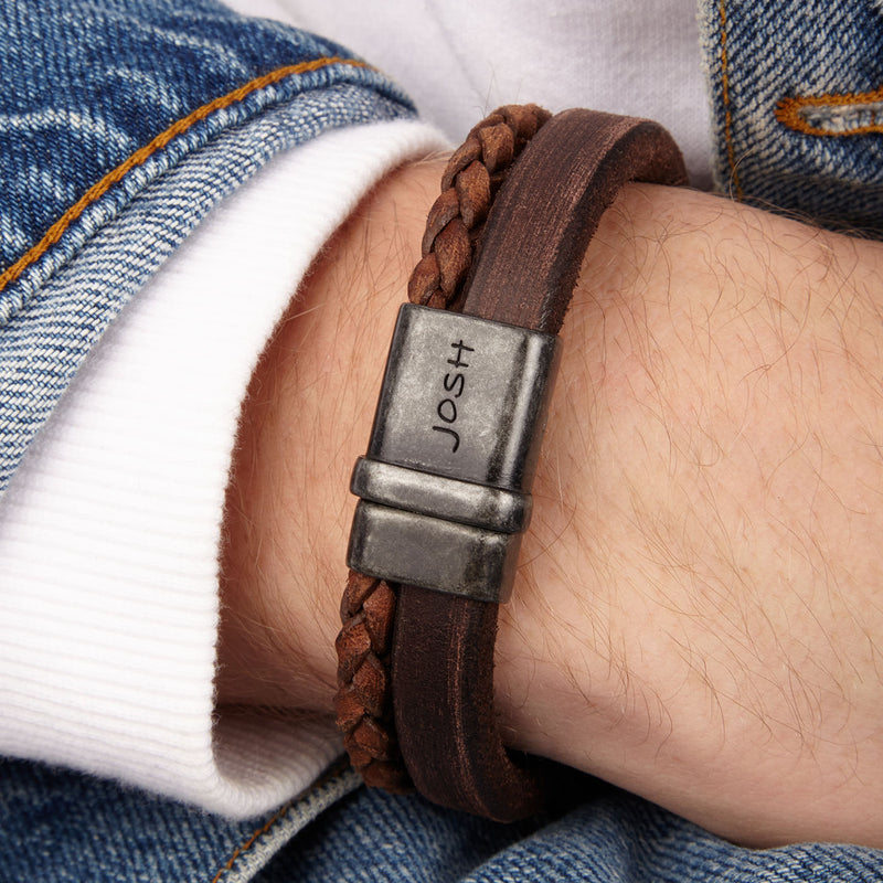 Josh Vintage Hommes Bracelet Marron 09264-BRA-VB/BROWN/L-zoom-