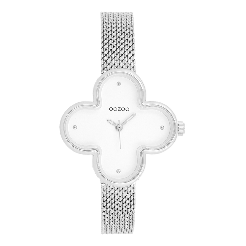 OOZOO Timepieces Montre Femme Trèfle Argenté et Blanc C11525-zoom-