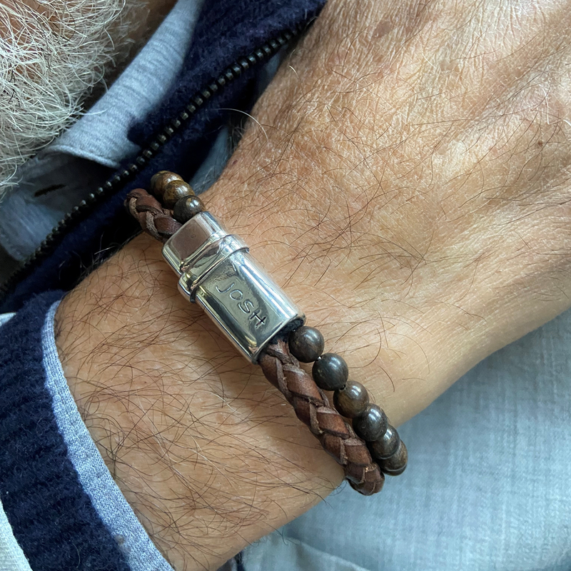 Josh Brown Leather Gemstone Bracelet 09338SL/BRWN/MED-zoom-