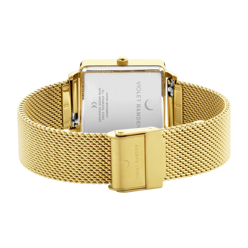 Violet Hamden Dawn Base Montre Carrée Femme Dorée et Argentée VH09024-zoom-