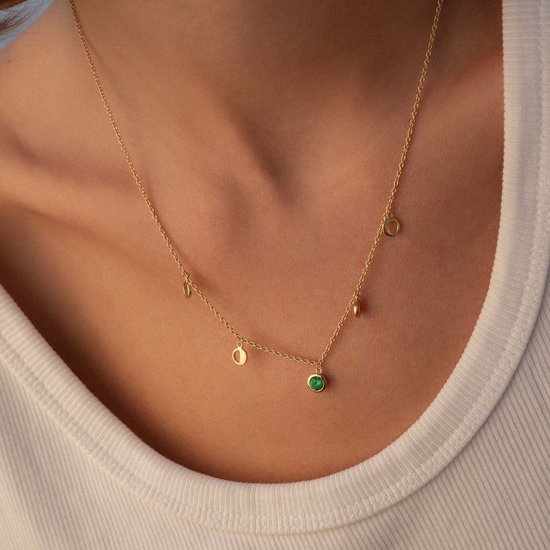 Violet Hamden Luna Collier en Argent 925 Sterling Plaqué Or avec Lunes et Pierre de Zircon Vert VH340042-zoom-