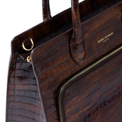 Isabel Bernard Honoré Nadine croco brown calfskin leather handbag with 13 inch laptop compartment IB25110-230-13