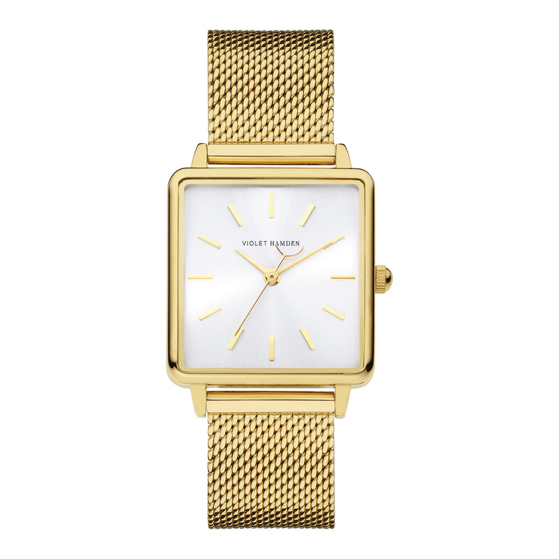 Violet Hamden Dawn Base Montre Carrée Femme Dorée et Argentée VH09024-zoom-