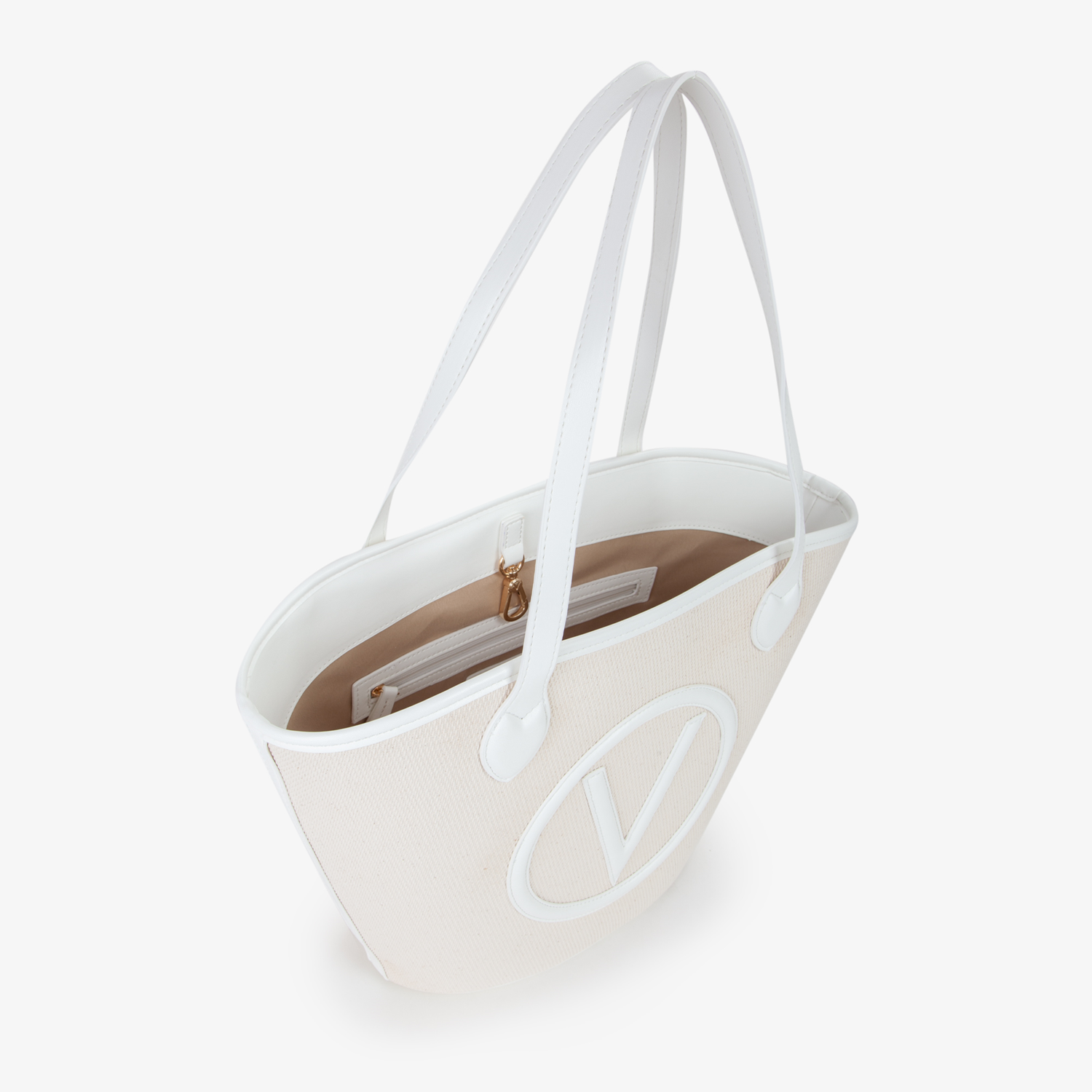 Valentino Bags Covent Beige & White Shopper VBS7QO02CANNATUR/BIANCO