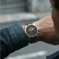 G-STAR Originals Silver-Tone Steel Men's Watch with Brown Leather Strap GSW.504.01