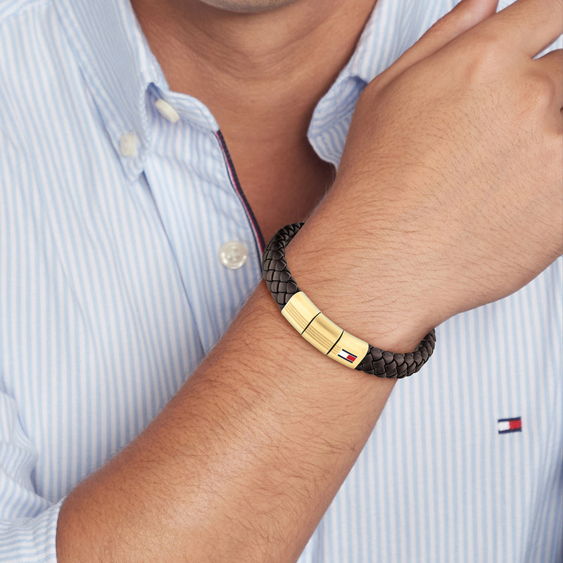 Tommy Hilfiger Cuir Brun Homme Bracelet Tressé TJ2790671-zoom-
