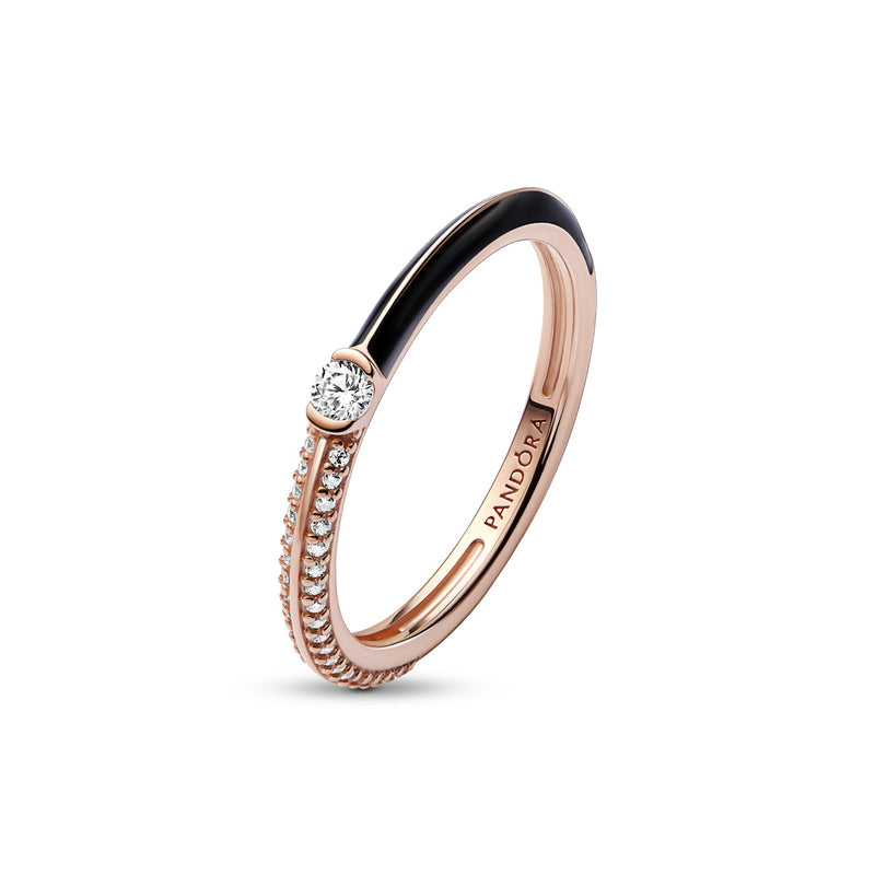 Pandora Me Pavé & Black Dual Ring 182528C01-56with14 Carat RoseGold Plating-zoom-