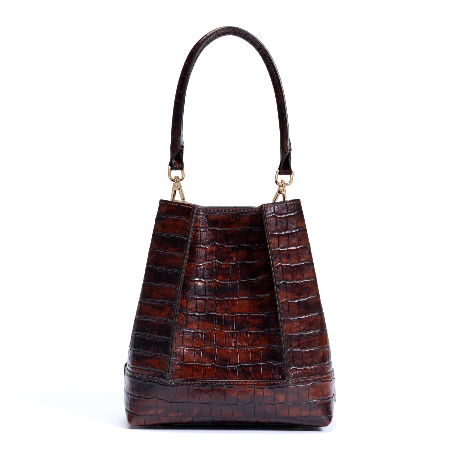 Isabel Bernard Femme Forte Minette Croco Brown Calfskin Leather Handbag IB21114-230