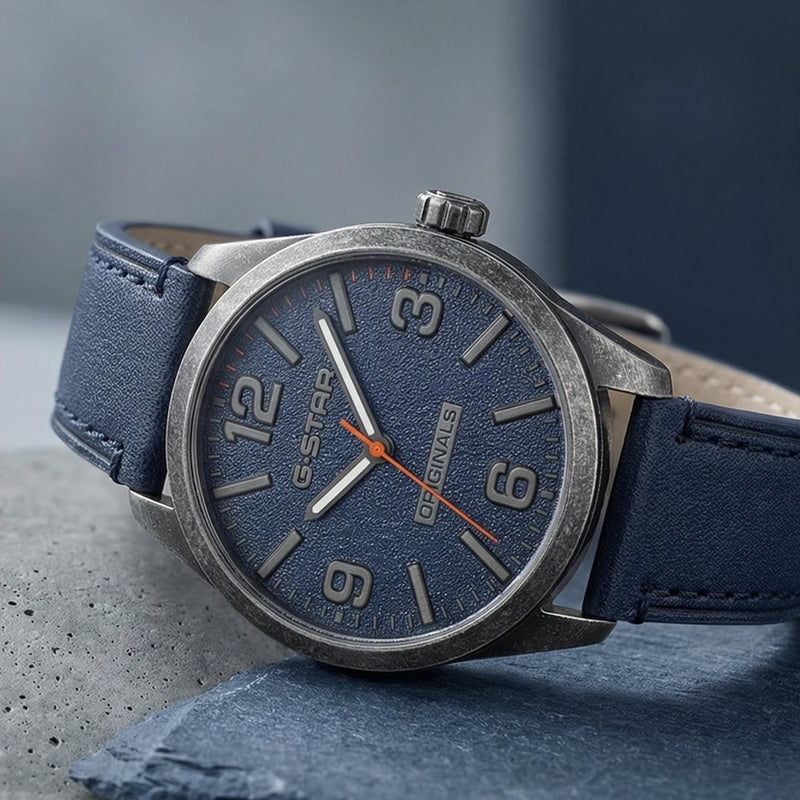 G-STAR Originals Montre Homme en Cuir Bleu GSW.503.04-zoom-